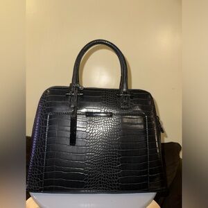 Elegant Black Crocodile-Embossed Handbag